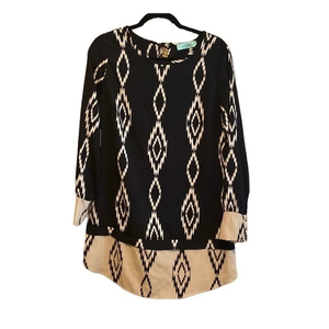 Karlie Women's Medium Geometric Long Sleeve Dress Black‎ White